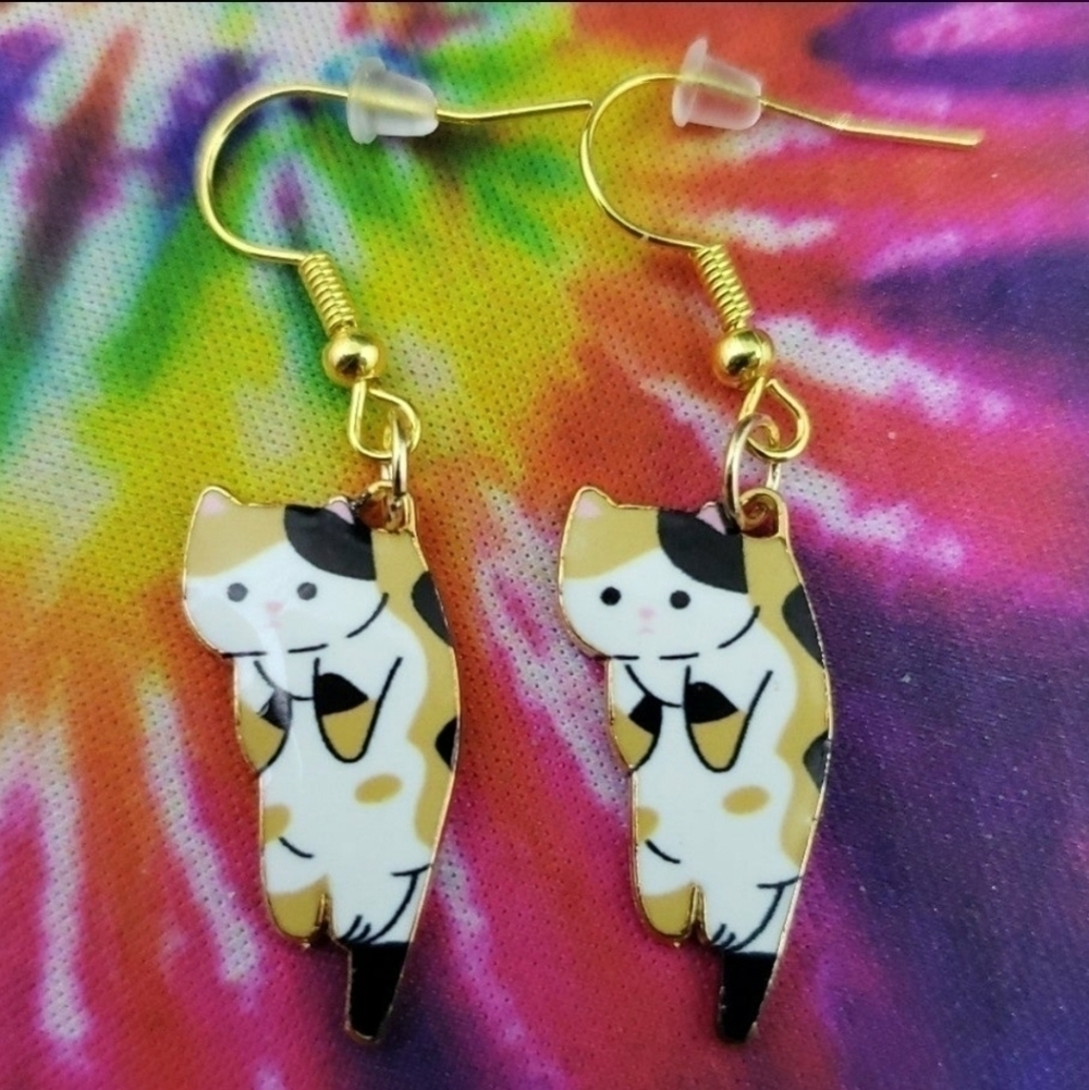 HANDMADE calico cat earrings